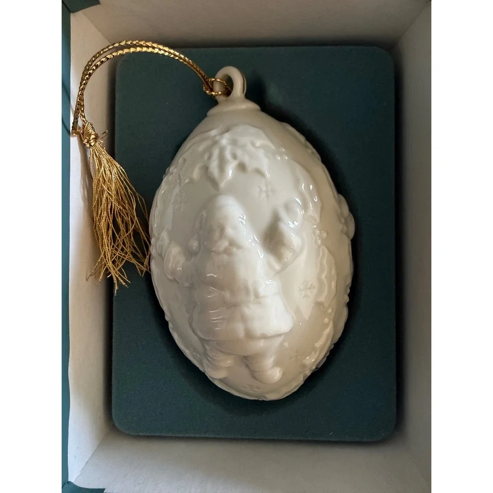 Lenox 1995 Santa Claus Fine China Egg Ornament White Porcelain Gold Tassel VTG